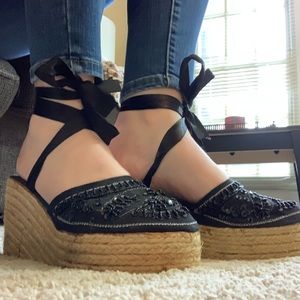 Beaded Wedge Espadrilles